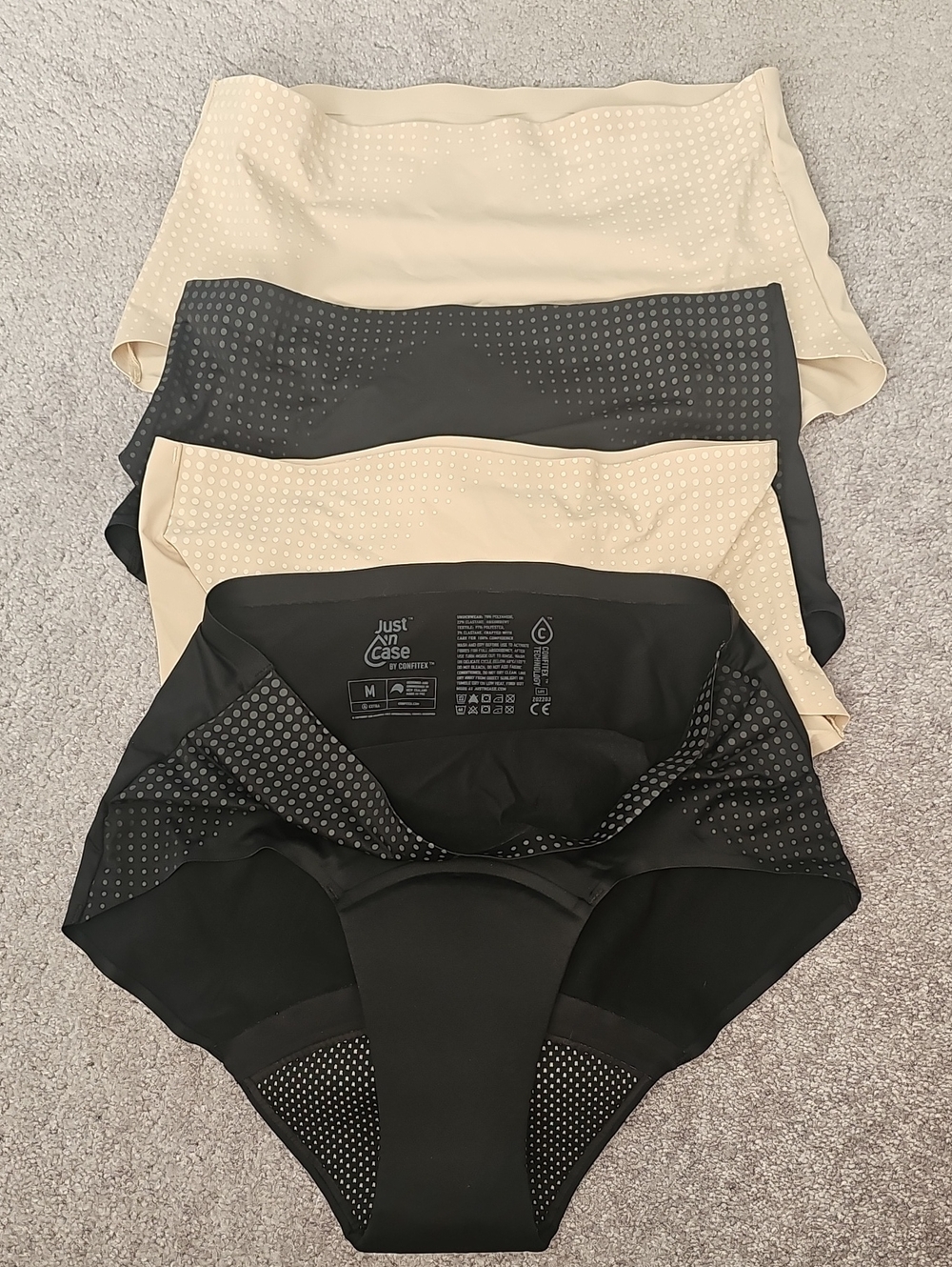 Seamless High-Waist Incontinence Briefs - Black & Beige (4 Total). Size Medium